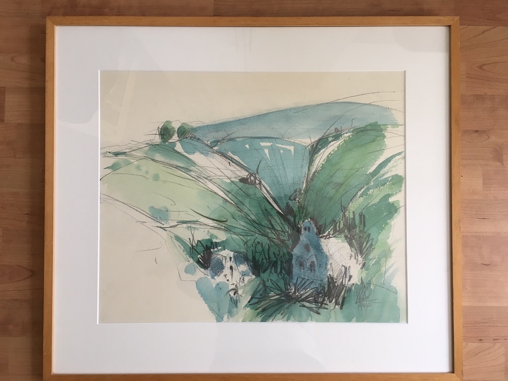 "Grieks Landschap", Acquarel ingevulde (houtskool) tekening 70x63 goede lijst+pp kopen? Bied vanaf 40!