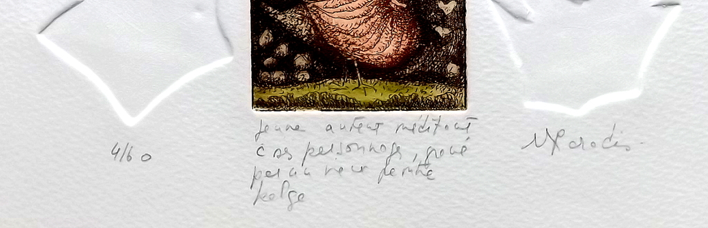 onbekende kunstenaar - gesigneerde kleuren-relief-ets - figuratief kopen? Bied vanaf 1!