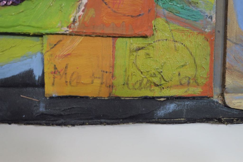 Meertje Kaal: Olieverf en collage op karton, De opgejaagde indiaan - Ingelijst kopen? Bied vanaf 1!