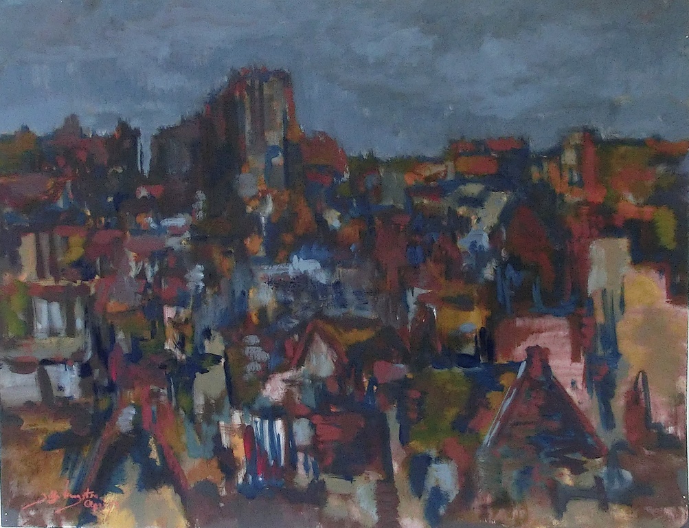 JELLE HOOGSTRA, STAD IN AVONDLICHT, 1979 verkocht voor € 75!