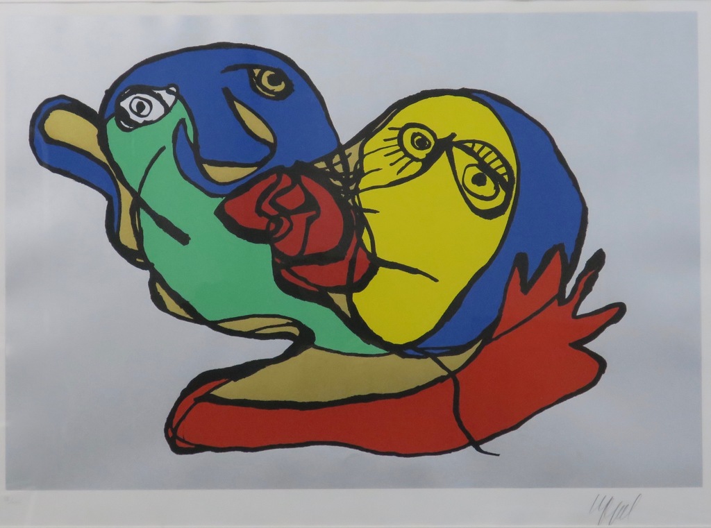 Karel Appel: Litho, Zoen - Ingelijst (Groot!) kopen? Bied vanaf 400!