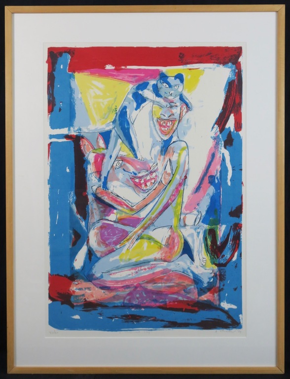 Anton Vrede: Litho, A blue and red sky - Ingelijst (Groot) kopen? Bied vanaf 50!