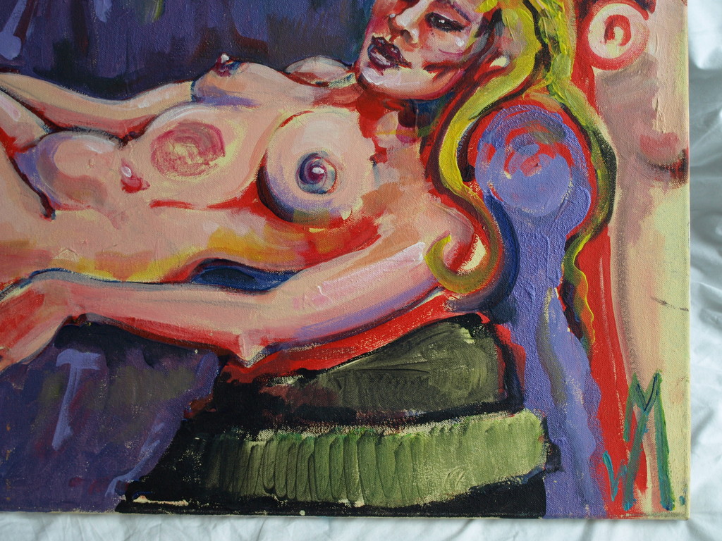 Gesigneerd met initialen : Acrylverf op linnen – Naakten – 70 x 90 cm kopen? Bied vanaf 1!