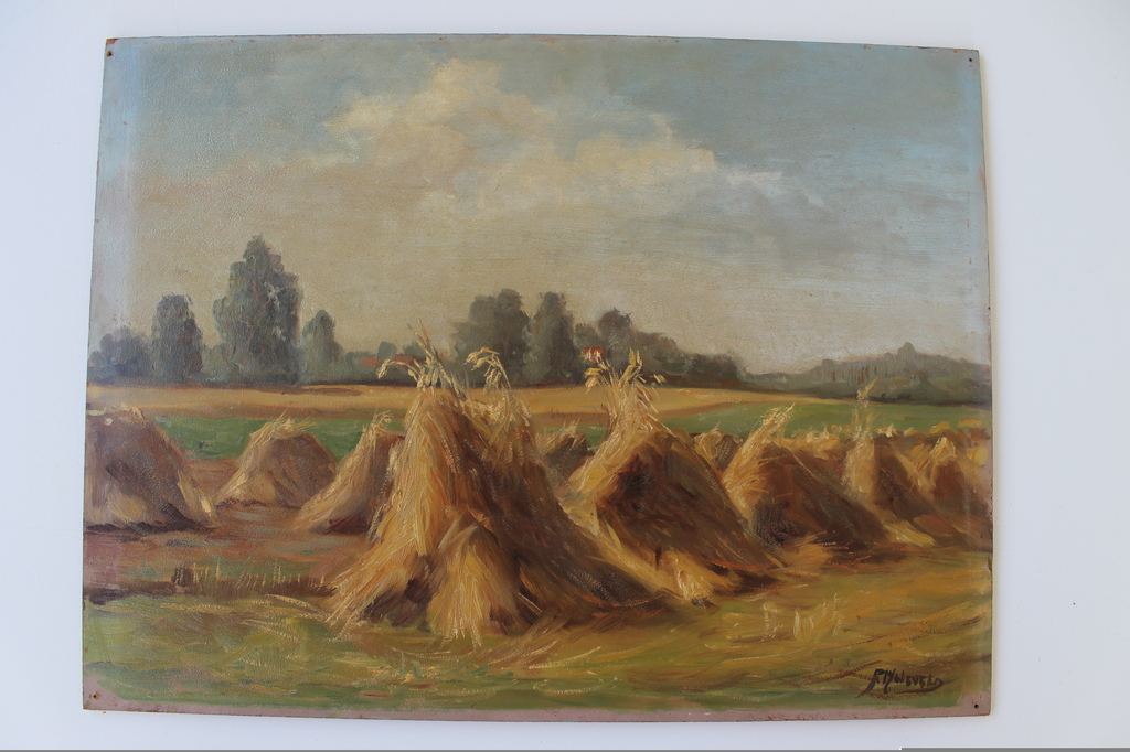 Piet Moleveld, olieverf op paneel, korenveld kopen? Bied vanaf 400!