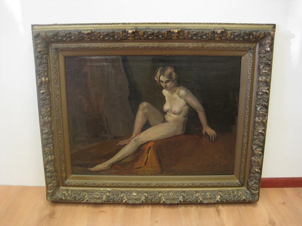 Joh. Josseaud 1880-1935 Haarlems impressionist "zittend Naakt" GROOT! olieverf verkocht voor € 281!