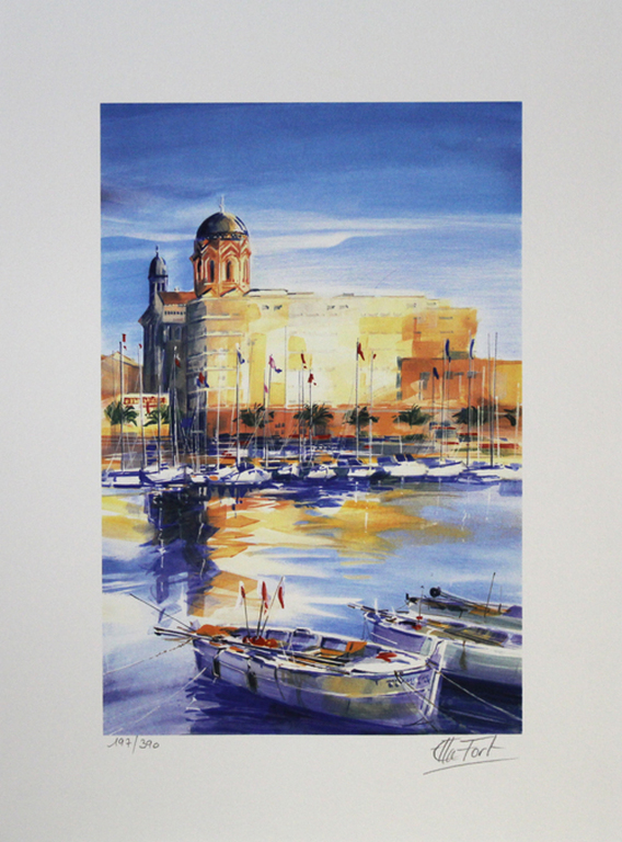ELLA FORT - ST. RAPHAEL, zomerse kleurenlitho, handgesigneerd kopen? Bied vanaf 1!