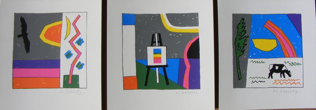 Harrie Gerritz, set van 3 originele litho's, handgesigneerd! verkocht voor € 65!