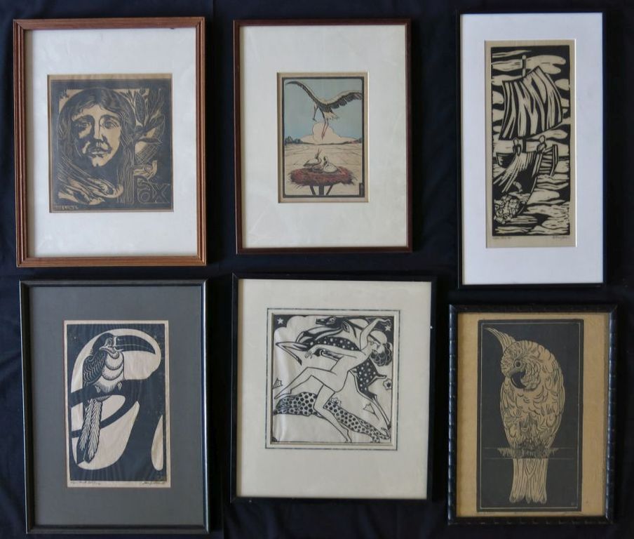 Lot met o.a.Huib Luns: Houtsnede, Pax en 5x onbekend gesigneerd -Ingelijst verkocht voor € 60!