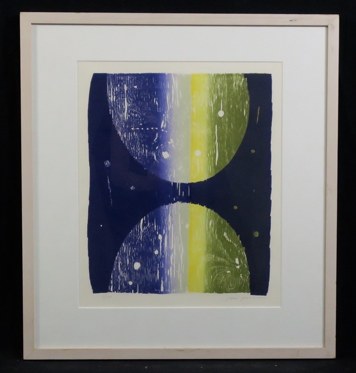 Joris Geurts: Houtsnede, Z.T. (paars) - Ingelijst verkocht voor € 55!