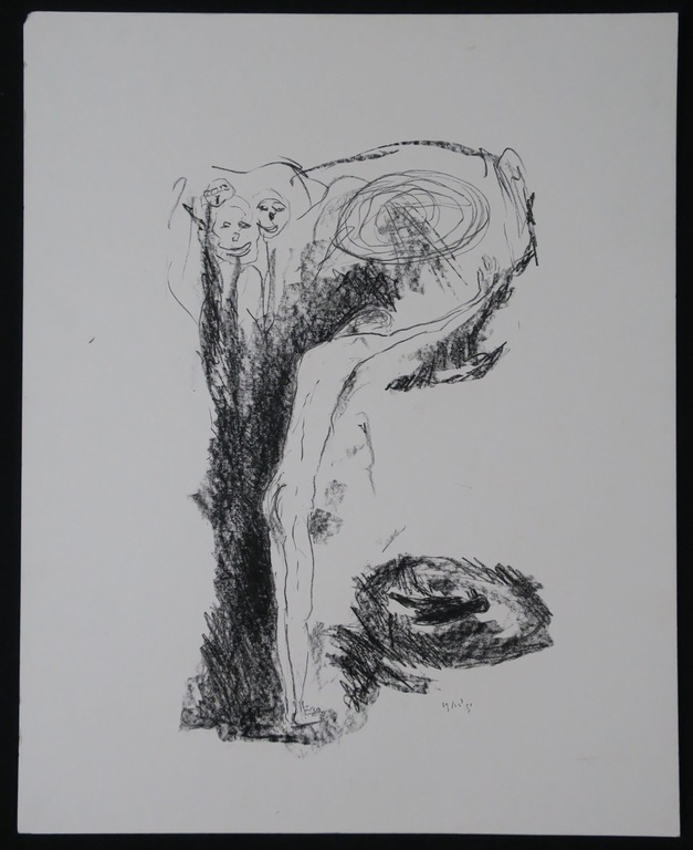 Hans Kuijs: Potlood- en krijttekening, Figuur en kraai kopen? Bied vanaf 1!