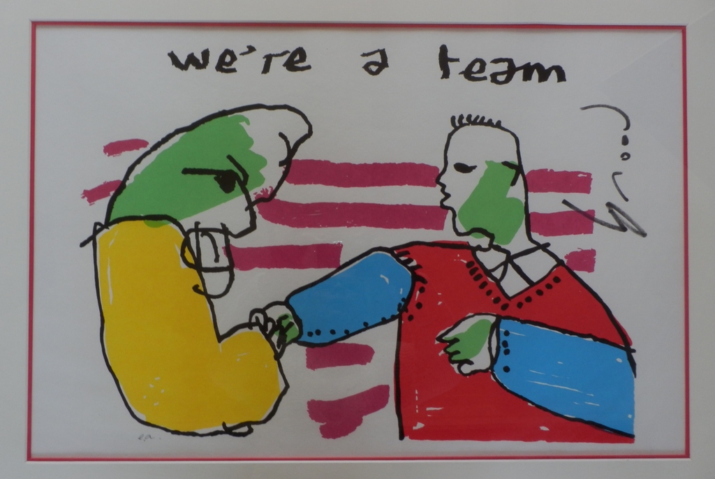 HERMAN BROOD  Gr Zeefdruk   WE'RE A TEAM   Handgesigneerd  ZEER LUXE INGELIJST!! kopen? Bied vanaf 325!