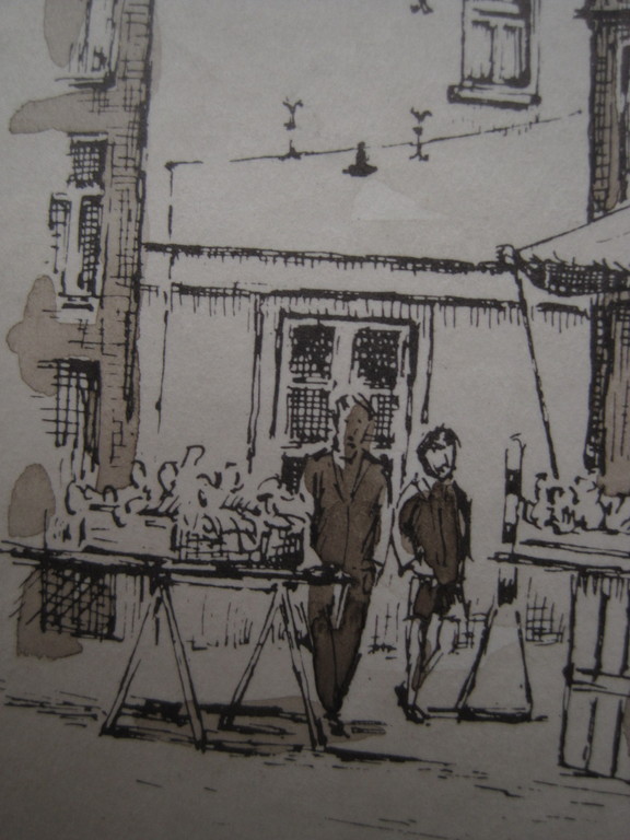 Leuke omstreeks 1980 vervaardigde  ETS "Maastricht Mooswief Markt" gesigneerd kopen? Bied vanaf 1!