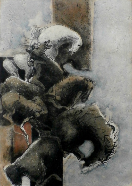 Ru van Rossem - ets/gravure: Apocaliptische ruiters - 1979 verkocht voor € 135!