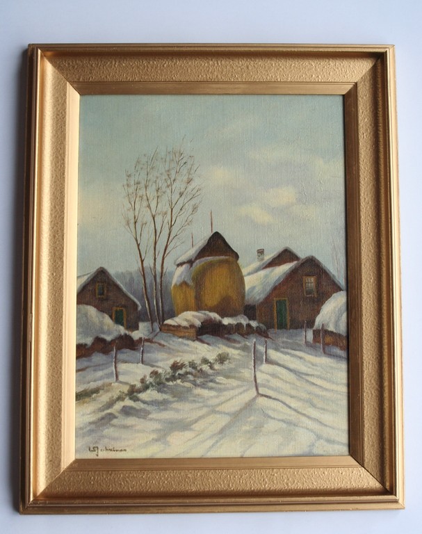 Onbekende kunstenaar - olieverf op maroufle / paneel - boerderij in winter kopen? Bied vanaf 1!