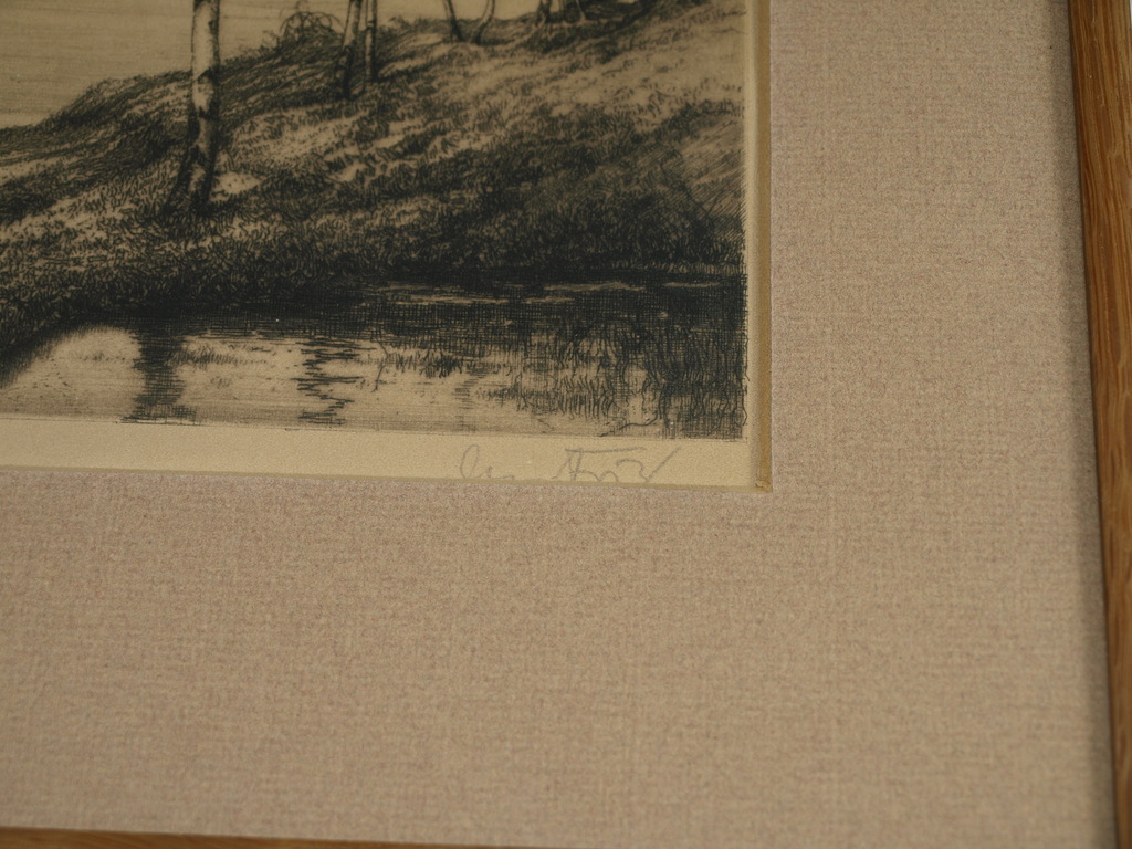 Onduidelijke signatuur: Ets – Landschap met bomen – Ingelijst - Oud kopen? Bied vanaf 40!