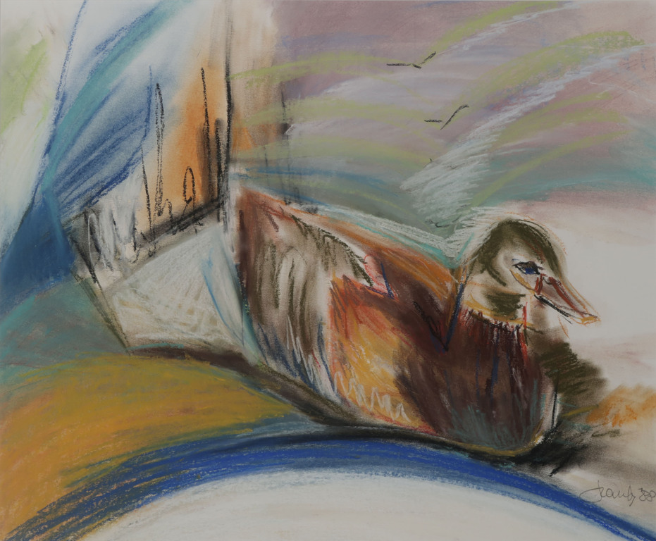 Onbekend gesigneerd: Pasteltekening, Eend - Ingelijst kopen? Bied vanaf 1!