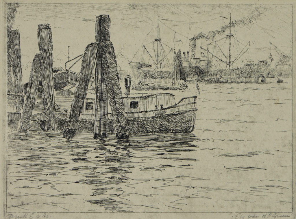 H.P. Groen - ets - schip in de Rotterdamse haven kopen? Bied vanaf 1!