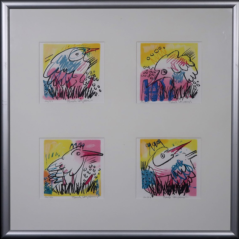Frank Lengvenius: Zeefdruk - 4 in 1, Birds - Ingelijst verkocht voor € 35!