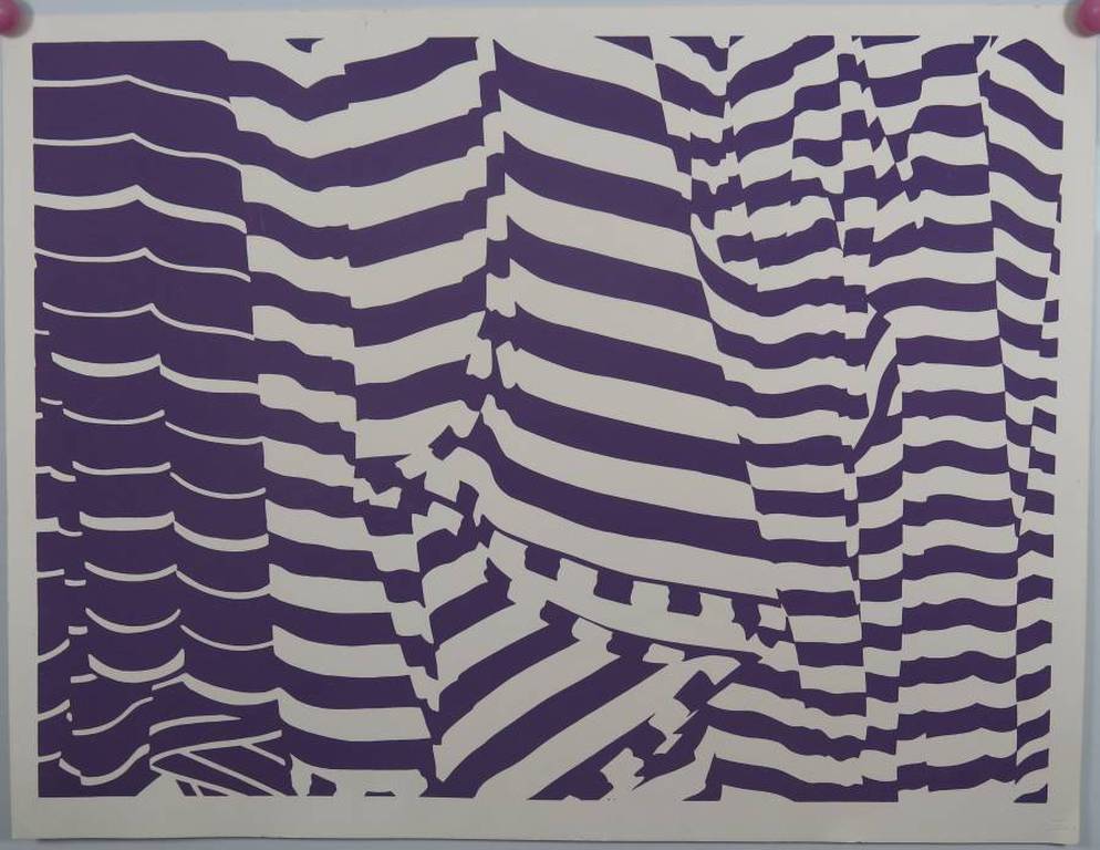 Har Sanders: Zeefdruk, Abstracte compositie in paars kopen? Bied vanaf 1!