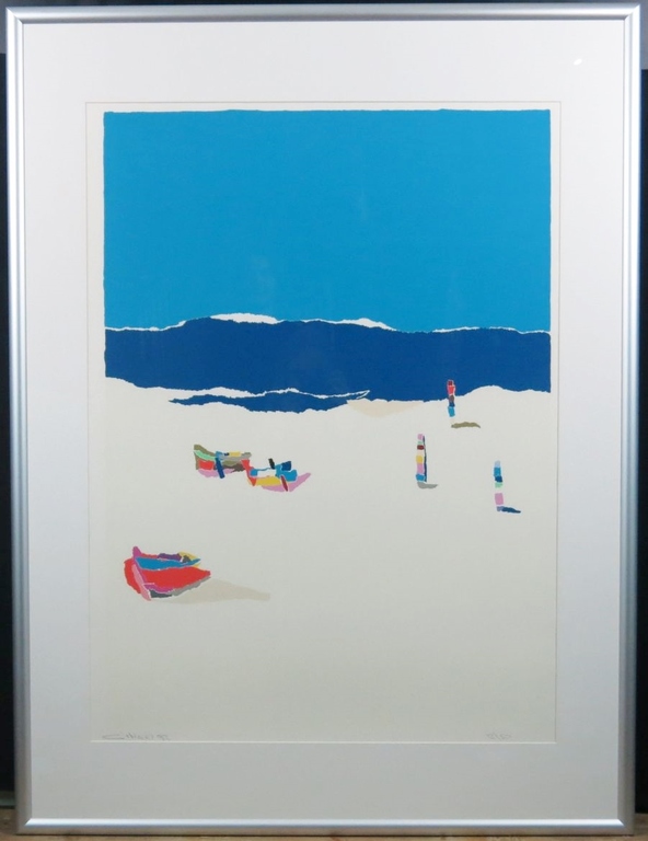 Gerard 't Hart: Zeefdruk, Strand II - Ingelijst (Groot) kopen? Bied vanaf 70!