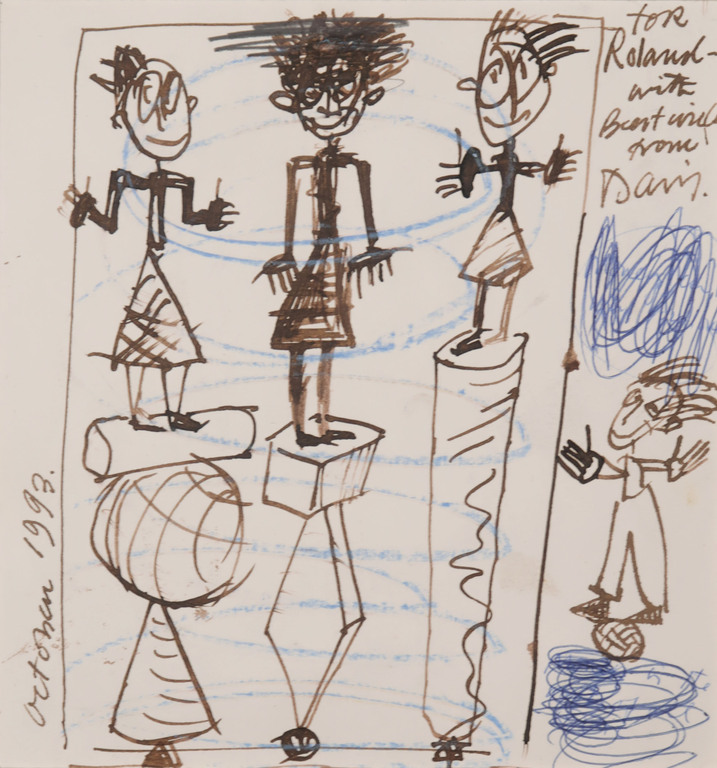 David Spiller: Gemengde techniek op papier, Balancerende kinderen verkocht voor € 80!