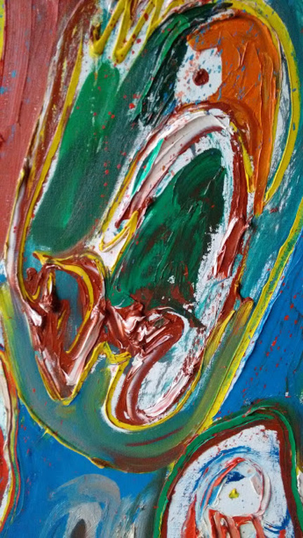 Finn Pedersen groot schilderij, 120 x 80 cm, gesigneerd neo CoBrA kopen? Bied vanaf 1000!