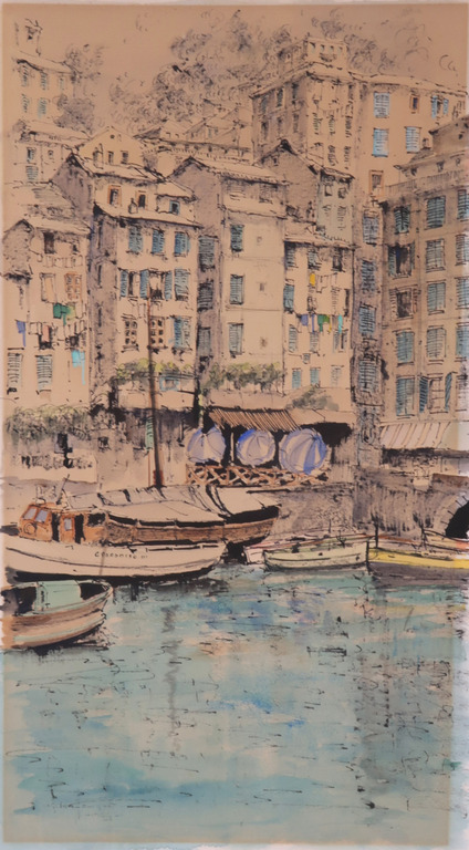 Jan den Hengst: Aquarel en inkt op papier, Harbour on the Mediterranean coast kopen? Bied vanaf 40!
