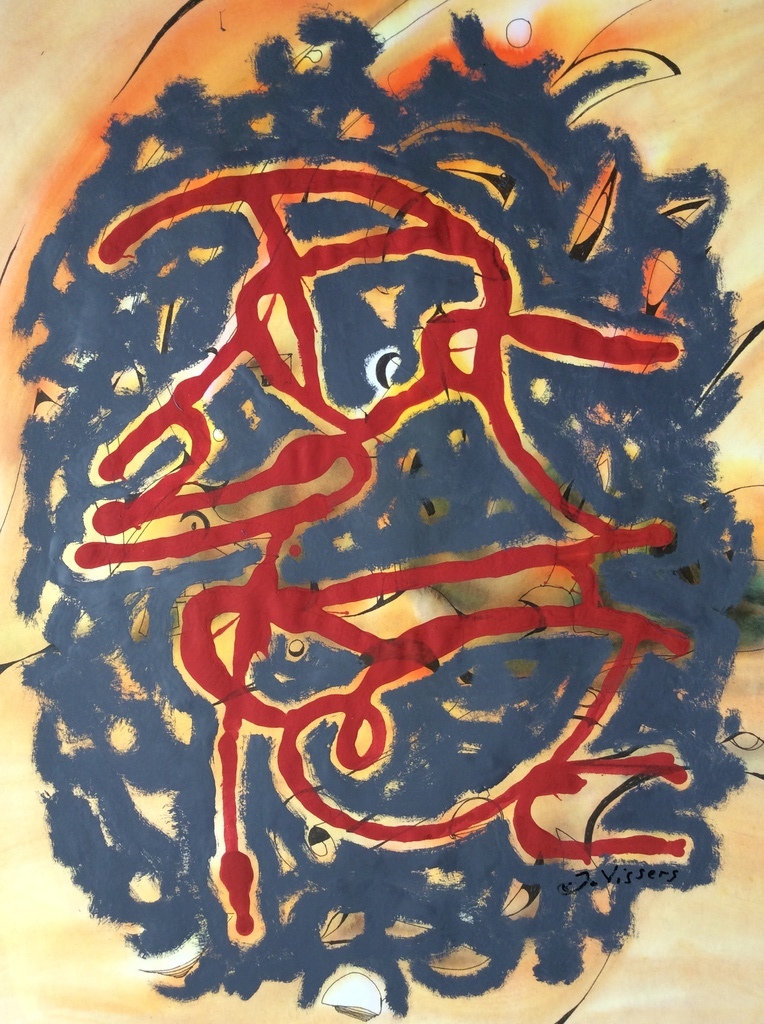 Jack Vissers, abstracte compositie, acryl op papier kopen? Bied vanaf 1!