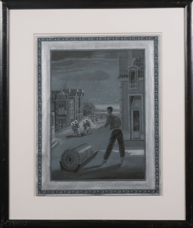 Bernard Verhoeven: Potlood en Aquarel, 4 Heiligen bij nacht - Ingelijst kopen? Bied vanaf 20!