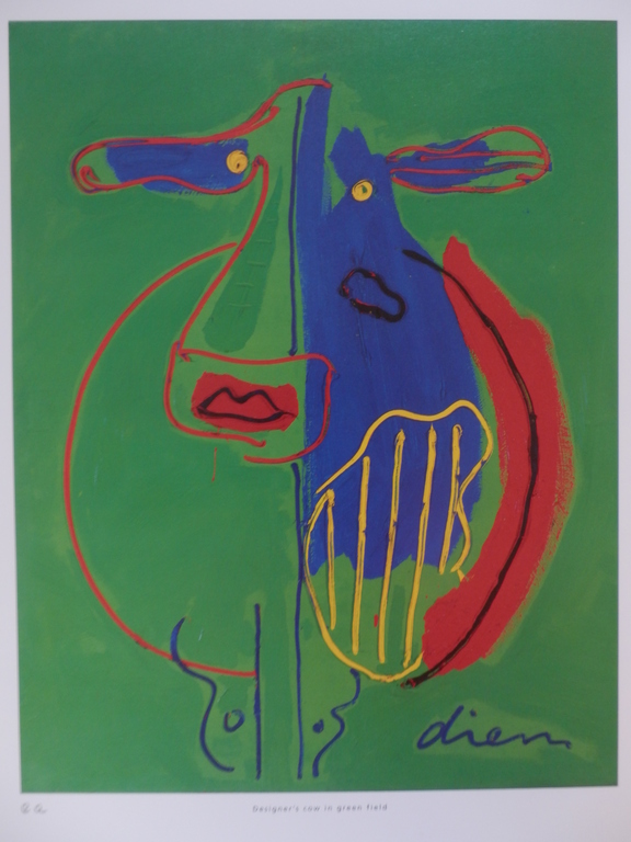 PETER DIEM  Giclee  DESIGNERS COW IN GREEN FIELD  Handgesigneerd kopen? Bied vanaf 1!