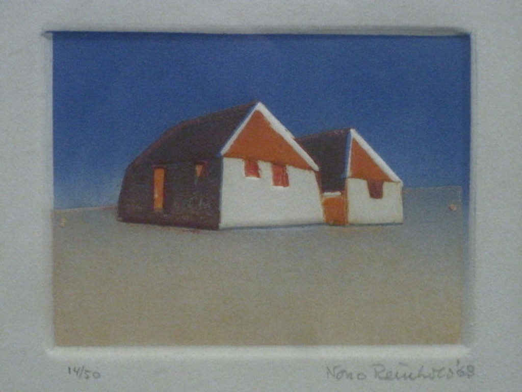 Nono Reinhold (1929-) zeldzaam relief ets "zomerhuizen" gesigneerd 1968 verkocht voor € 46!