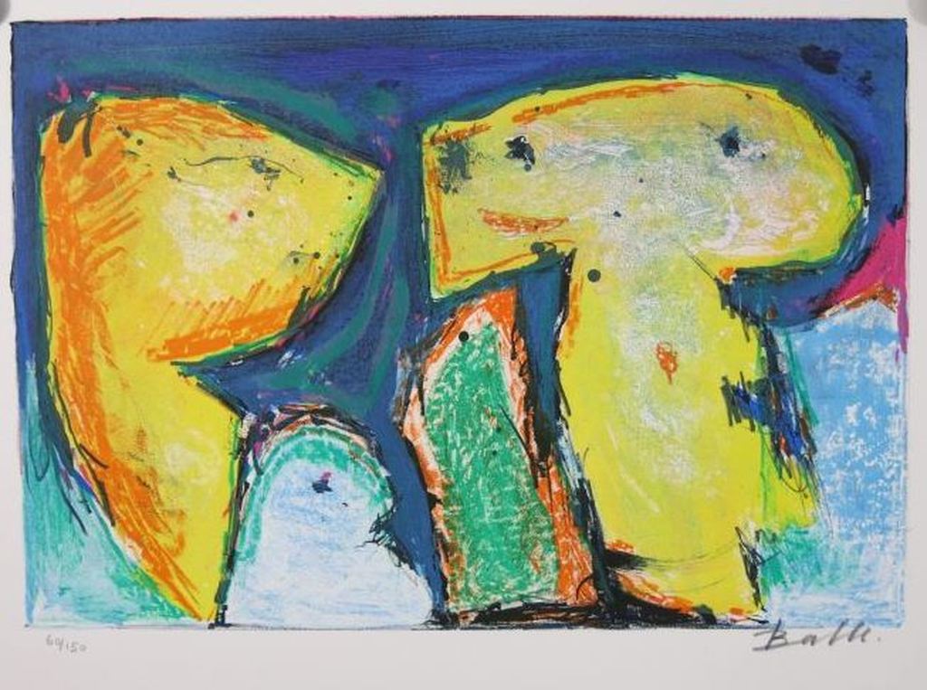 Mogens Balle: Kleurenlitho, Fantasiefiguren (CoBrA) verkocht voor € 90!