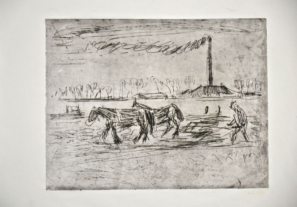 Jan Altink: Ets/aquatint. Ploeger voor twee paarden kopen? Bied vanaf 50!