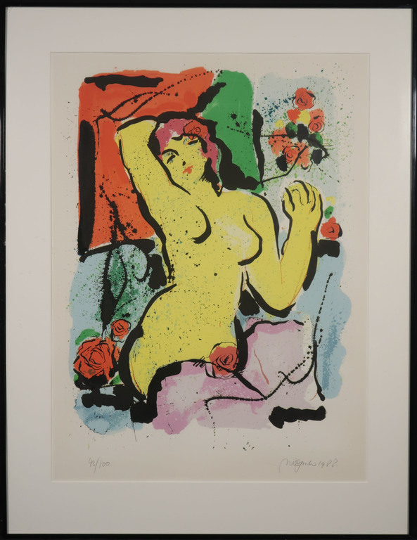 Nic Jonk: Zeefdruk, Gele vrouw - Ingelijst (Groot) verkocht voor € 65!