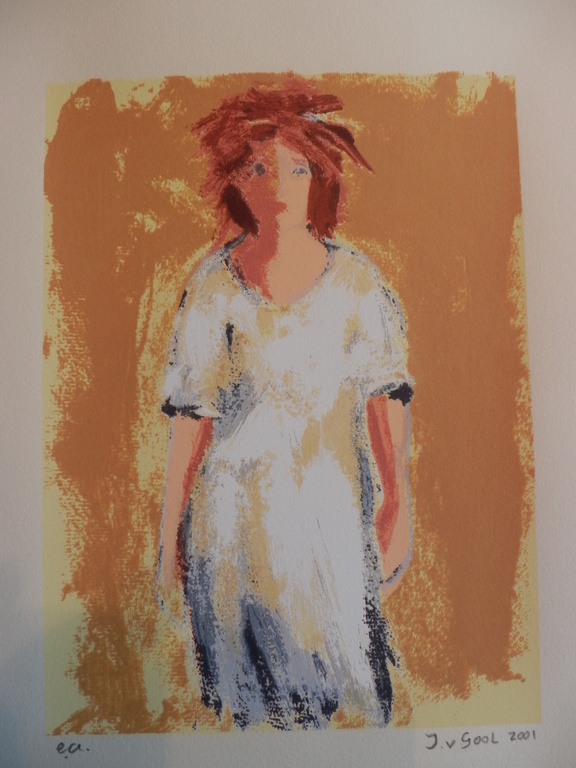 JOSE van GOOL Zeefdruk MEISJE MET WITTE JURK Handgesigneerd verkocht voor € 35!