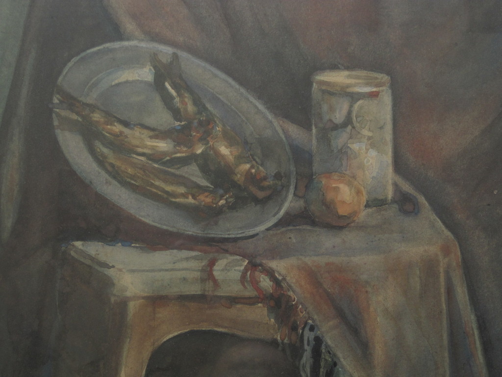 Johan B. Kamp 1884-1953 aquarel "stilleven met makreel" ca. 1920  kopen? Bied vanaf 1!