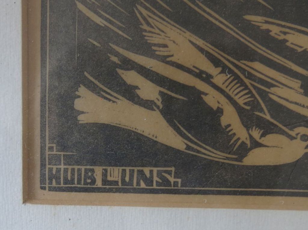 Lot met o.a.Huib Luns: Houtsnede, Pax en 5x onbekend gesigneerd -Ingelijst kopen? Bied vanaf 20!