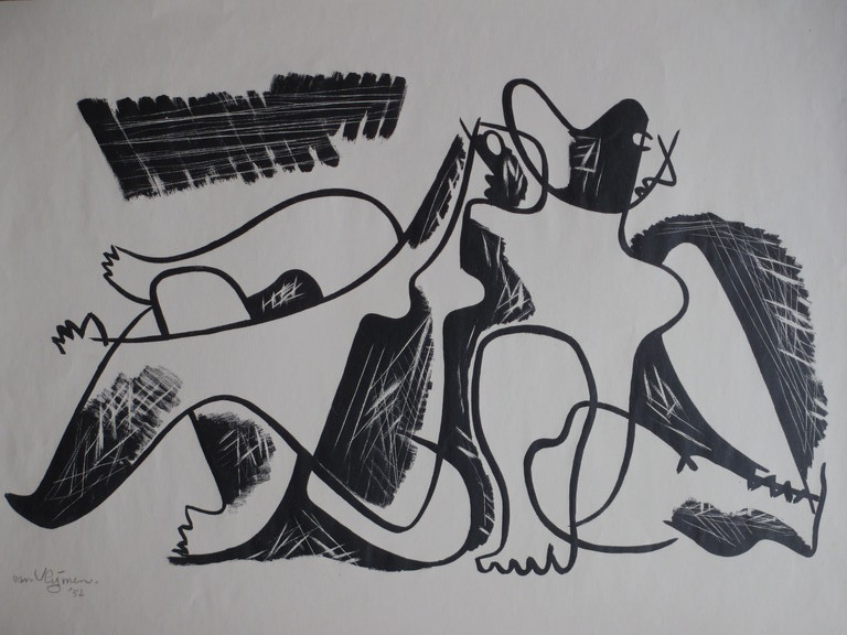 Koos van Vlijmen, Vrije abstracte compositie, Litho verkocht voor € 35!