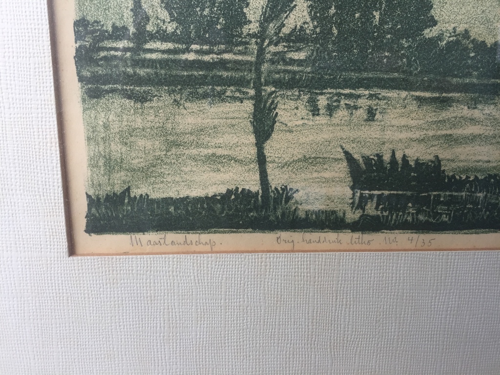 Jan van de Thillart - Handdruk litho 4/35 (45 x 33 cm) 1958 - Maaslandschap kopen? Bied vanaf 1!