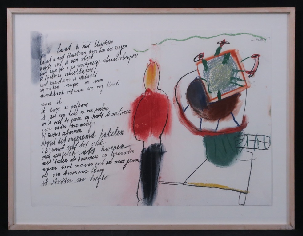 Jurjen de Haan: Tekening, Laat u niet kluisteren enz. - Ingelijst verkocht voor € 100!