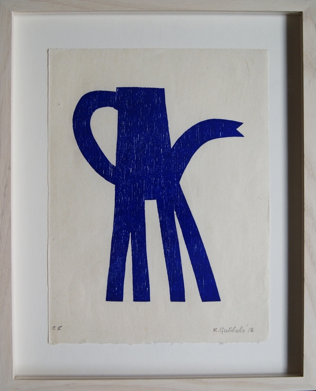 Klaas Gubbels houtdruk 'Op hoge hakken' - 2012 verkocht voor € 375!