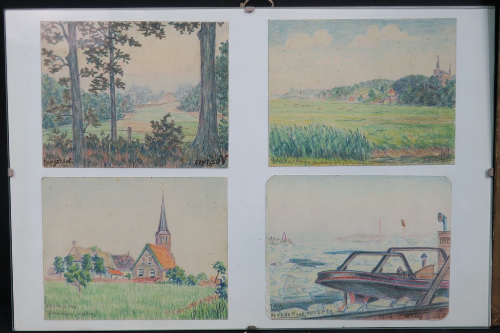 Jan Ph. A. de Vries: 7 tekeningen (potlood-/krijt- en pentekening) - Ingelijst kopen? Bied vanaf 5!
