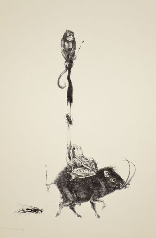 Hans Kanters: Litho, Dieren met lucifers, 1979 verkocht voor € 120!