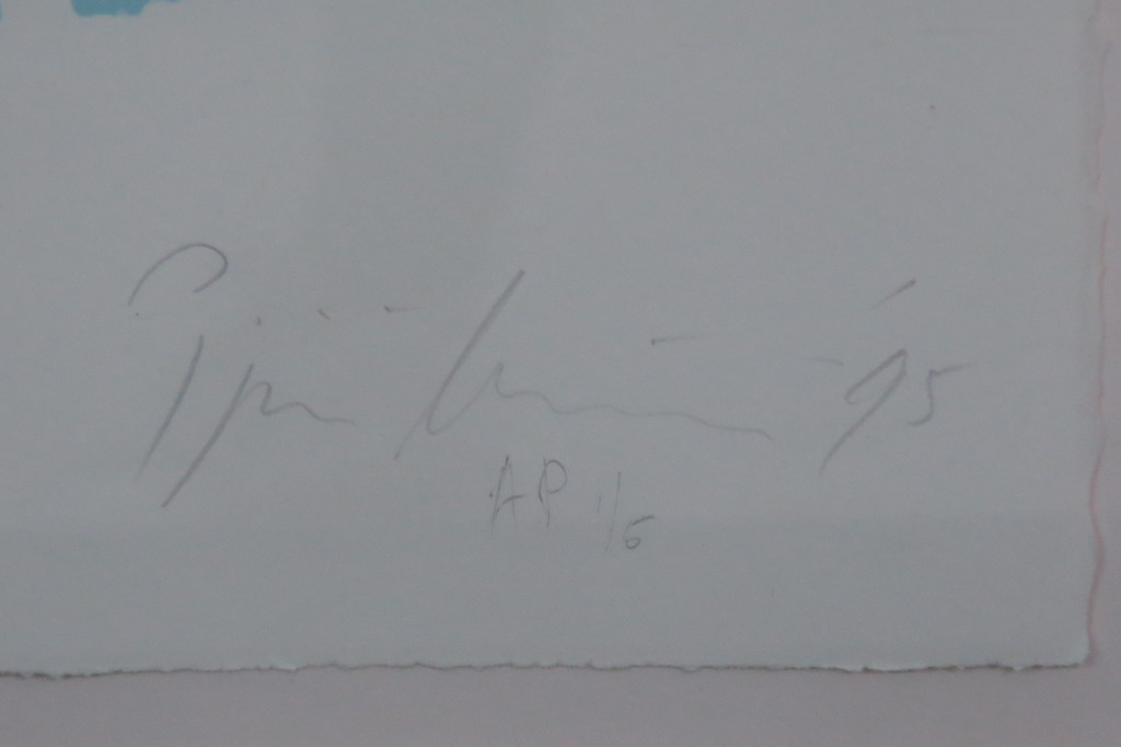 Pjotr Muller: Zeefdruk, Zonder titel (blauw) -Ingelijst kopen? Bied vanaf 20!