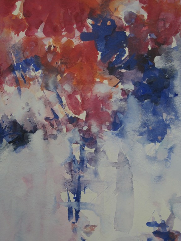 even opletten !  Walter van Oel * groot aquarel * Bushes in red & blue  kopen? Bied vanaf 1!