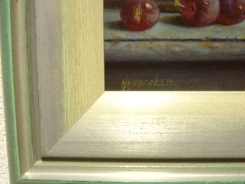 Hans Habraken - olieverf op paneel - stilleven met pruimen en groene pot kopen? Bied vanaf 275!