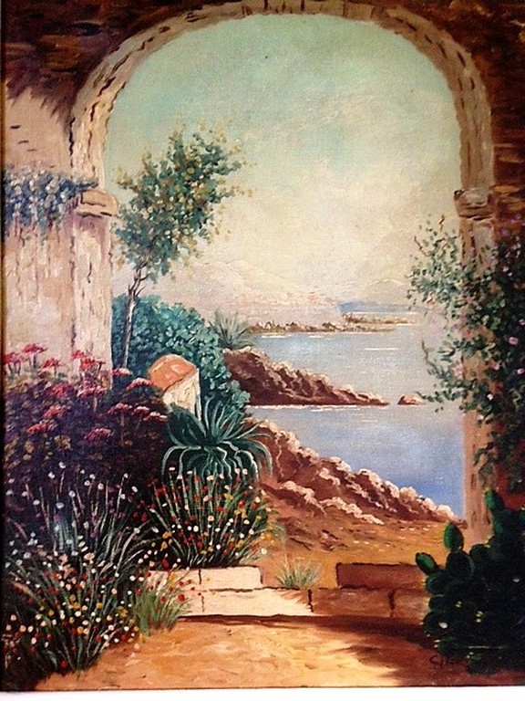 Onbekende kunstenaar, olieverf op doek, Blik op het Gardameer kopen? Bied vanaf 75!