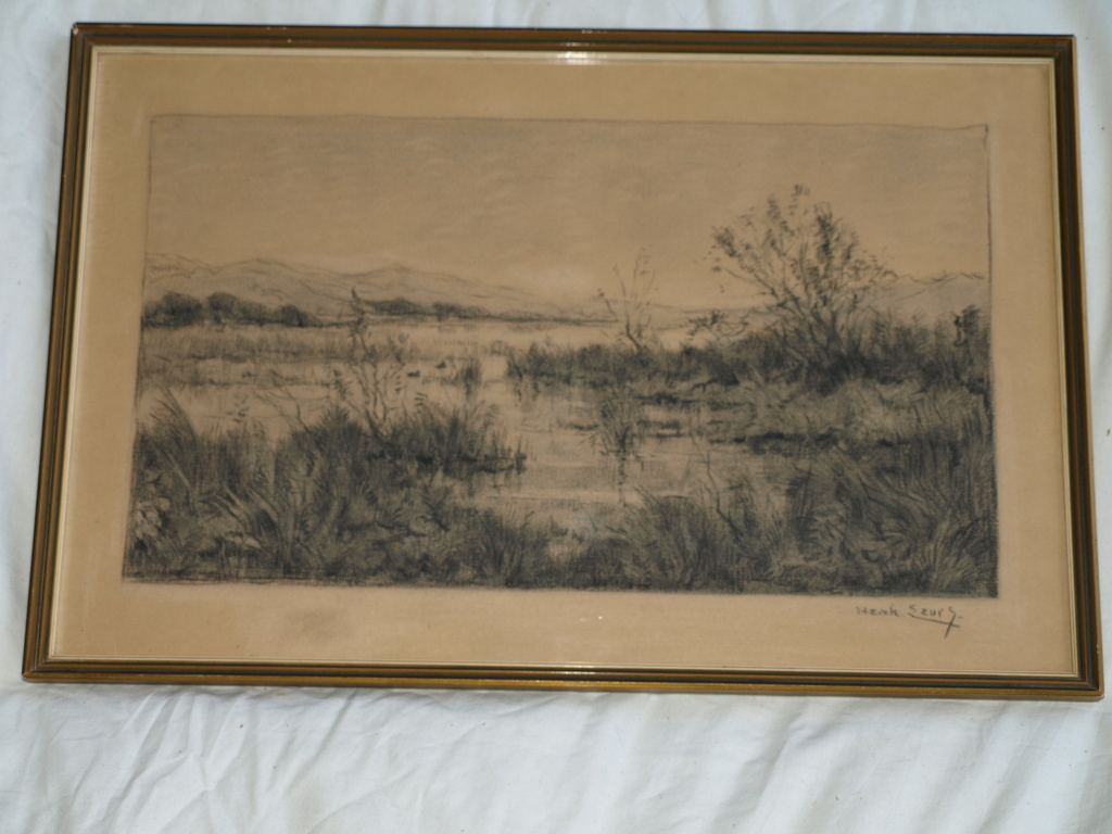 Henk Leurs : Tekening , Duinlandschap - gesigneerd & ingelijst - ca. 1945 kopen? Bied vanaf 1!
