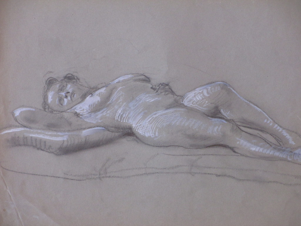 Harm Kamerlingh Onnes, Liggend naakt, Tekening met opgehoogd wit kopen? Bied vanaf 50!