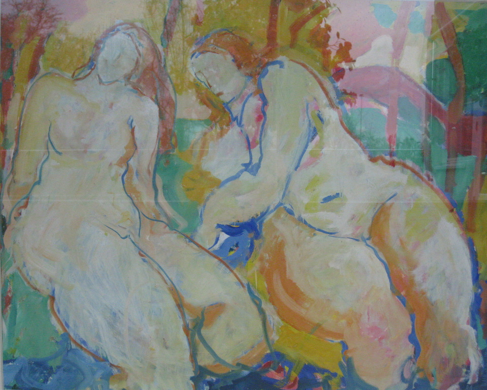 Twee Vrouwen, olie op papier 1989 kopen? Bied vanaf 595!